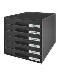 Zásuvkový box "Plus", černá, plast, 6 zásuvek, LEITZ