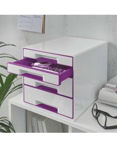 Zásuvkový box "Wow Cube", bílá/fialová, 4 zásuvky, LEITZ