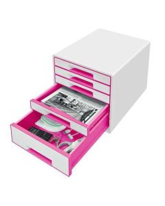Zásuvkový box "Wow Cube", bílá/růžová, 5 zásuvek, LEITZ