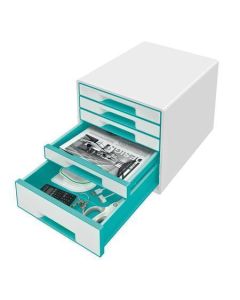 Zásuvkový box "Wow Cube", bílá/ledově modrá, 5 zásuvek, LEITZ