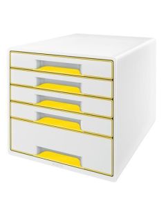 Zásuvkový box "Wow Cube", bílá/žlutá, 5 zásuvek, LEITZ