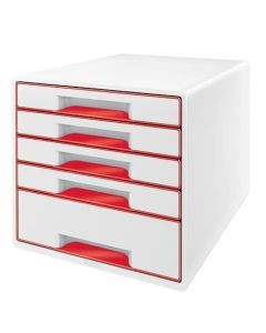 Zásuvkový box "Wow Cube", bílá/červená, 5 zásuvek, LEITZ 52142026