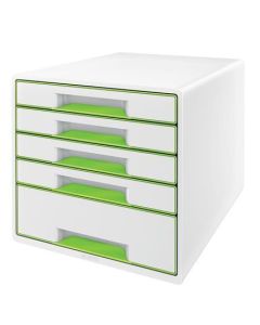 Zásuvkový box "Wow Cube", bílá/zelená, 5 zásuvek, LEITZ
