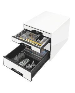 Zásuvkový box "Cube", bílá/černá, 4 zásuvky, plast, LEITZ