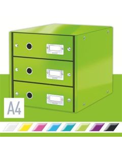 Zásuvkový box "Click&Store", zelená, 3 zásuvky, lesklý, LEITZ, 60480054