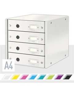 Zásuvkový box "Click&Store", bílá, 4 zásuvky, lesklý, LEITZ
