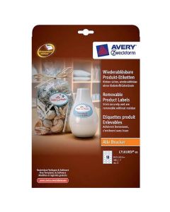 Avery Zweckform etikety 63.5mm x 42.3mm, A4, bílé, 18 etiket, snímatelné, baleno po 20 ks, L7101REV-20, pro laserové a inkoustové
