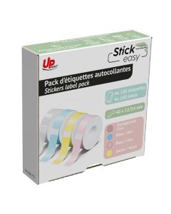 UPrint etikety 14mmx40mm, pink, yellow, blue, transparent, 180 etiket, UP21 4x180 PASTEL, pro tiskárny StickEasy