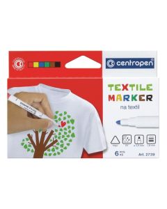 Centropen, sada popisovačů na textil 2739, color, 6ks, 1.8mm, světlostálý