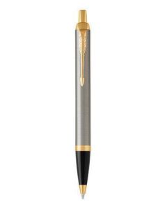 Kuličkové pero "Royal IM", modrá, 0,7 mm, šedé broušené tělo, zlatý klip, PARKER 1931670