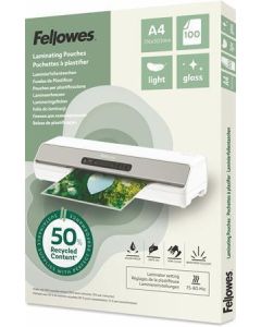 Laminovací fólie "Light", 80 mikronů, A4, lesklá, recyklovaný, 100 ks, FELLOWES 100142987