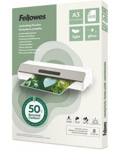 Laminovací fólie "Light", 80 mikronů, A3, lesklá, recyklovaný, 100 ks, FELLOWES 100142988