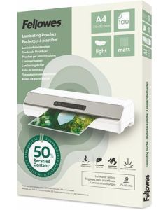 Laminovací fólie "Light", 80 mikronů, A4, matná, recyklovaný, 100 ks, FELLOWES 100143435