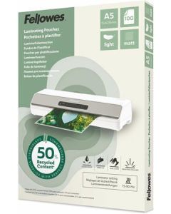 Laminovací fólie "Light", 80 mikronů, A5, matná, recyklovaný, 100 ks, FELLOWES 100143437