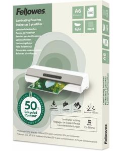 Laminovací fólie "Light", 80 mikronů, A6, matná, recyklovaný, 100 ks, FELLOWES 100143438