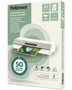Laminovací fólie "Light", 80 mikronů, A5, lesklá, recyklovaný, 100 ks, FELLOWES 100143440