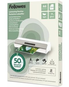 Laminovací fólie "Light", 80 mikronů, A6, lesklá, recyklovaný, 100 ks, FELLOWES 100143441