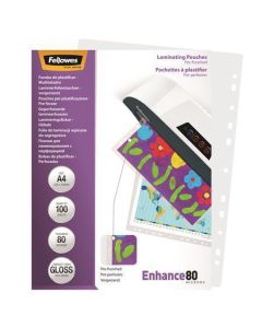 Laminovací fólie, lesklá, euro-děrování, A4, 80 micron, FELLOWES