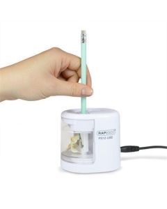 Stolní ořezávátko "PS12-USB", bílá, 2 otvory, baterie/ USB, RAPESCO