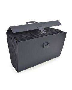 Aktovka na dokumenty, s držadlem, černá, 19 přihrádek, A4, PP, RAPESCO