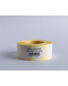 Etikety, bílá, vellum, kruhové, průměr 30 mm, 1000 etiket/ role