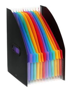 Stojan na časopisy s přihrádkami "Rainbow Class", černá, 12 částí, PP, VIQUEL