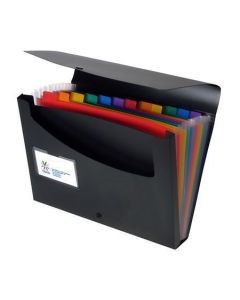 Aktovka s přihrádkami "Rainbow Class", černá, 12 částí, 2 kapsy, PP, VIQUEL