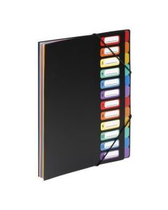 Spisové desky "Rainbow Class", černá, na gumičku, PP, 12 částí, VIQUEL