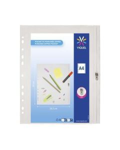 Spisové desky se zipem "Pockets", transparentní, A4, PP, s děrováním, VIQUEL 936016-08