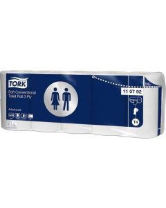 Toaletní papír "Advanced", bílý, systém T4, 3 vrstvy, průměr 12,5 cm, TORK 110792
