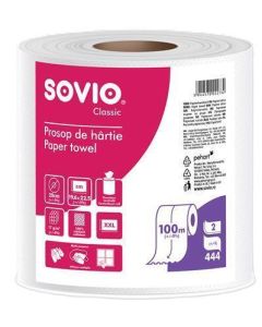 Papírové utěrky, bílá, 2-vrstvé, 100 m, průměr 20 cm, 1 role, SOVIO PP20963