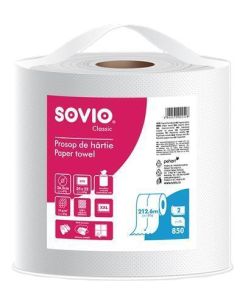Papírové utěrky, bílá, 2-vrstvé, 212,6 m, průměr 26,5 cm, 1 role, SOVIO PP20907