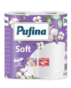 Papírové utěrky "Soft", 2-vrstvé, 50 útržků, 2 role, PUFINA PP20643