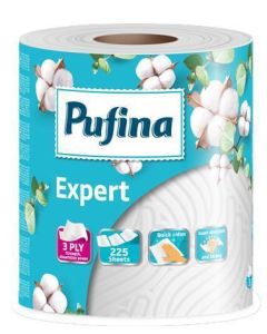 Papírové utěrky "Expert", 3-vrstvé, 225 útržků, 1 role, PUFINA PP20639