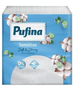 Ubrousky "Sensitive", bílá, 1/4 skládání, 1-vrstvé, 24 x 24 cm, 90 ks, PUFINA PP20856