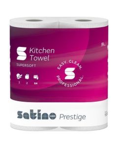 Papírové utěrky "Satino Prestige", bílá, 2-vrstvé, 64 útržků, 2 role, Satino 160740