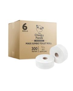 Toaletní papír, bílá, bambusový, 2-vrstvý, 300 m, průměr 24,2 cm, 6 rolí, CHEEKY PANDA 76-PFMAXJRL6