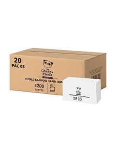 Ručníky, bílá, bambusové, 2-vrstvé, skládané V, 20x 160 útržků, CHEEKY PANDA VHANDTW20