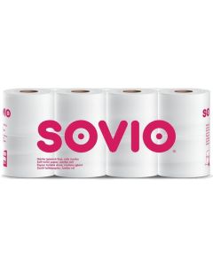 Toaletní papír, bílá, 3-vrstvý, 27,5 m, 250 útržků, 8 rolí, SOVIO PP21186