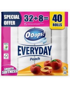 Toaletní papír "Everyday", broskev, 3-vrstvý, malé role, 32+8 rolí, OOOPS KTC30401772