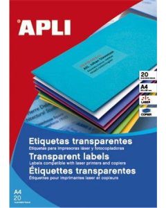 Etiketa, matná transparentní, 210 x 297 mm, voděodolná, polyester, 20 ks/bal., APLI 01225