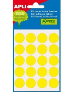 Etikety, žluté, kruhové, průměr 19 mm, 100 etiket/balení, APLI