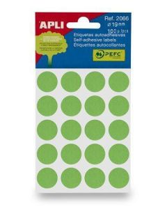 Etikety, zelené, kruhové, průměr 19 mm, 100 etiket/balení, APLI