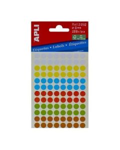 Etikety, různé barvy, kruhové, průměr 8 mm, 288 etiket/balení, APLI