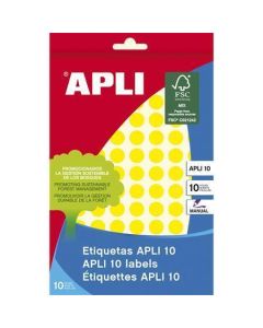 Etikety, kruhové, žlutá, průměr 10mm, na ruční popis, 1008 ks/bal., APLI