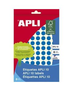 Etikety, kruhové, modrá, průměr 10mm, na ruční popis, 1008 ks/bal., APLI