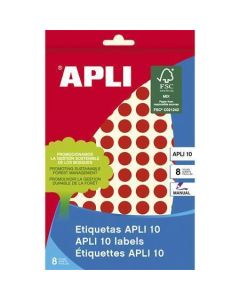 Etikety, kruhové, červená, průměr 10mm, na ruční popis, 1008 ks/bal., APLI
