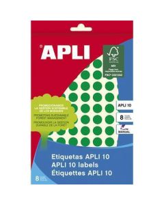Etikety, kruhové, zelená, průměr 10 mm, 1008 ks/bal., APLI