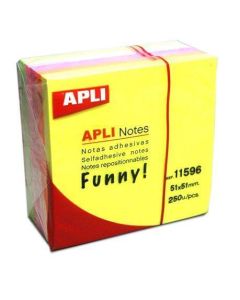 Samolepicí bloček "FUNNY", mix barev, 51 x 51 mm, 250 listů, APLI 11596
