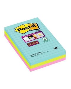 Samolepicí bloček "Super Sticky Miami", mix barev, 101 x 152 mm, 3x 90 listů, linkovaný, 3M POSTIT 7